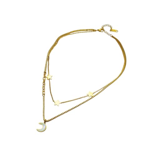 XFLSDHGD NEU 2026 316L Edelstahl Mode Feine Schmuck 2-layer natürliche Musterstars Moon Charm Chain Halsketten Anhänger für Frauen Schmuck Mode Accessoires kreatives Geschenk von XFLSDHGD