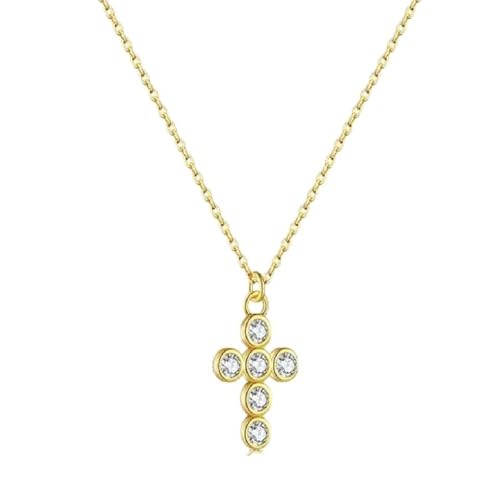 XFLSDHGD NEU 2026 925 Sterling Silber Clear Cross Women Luxuskette Halskette Mode Schmuck Slim Crystal Jewels für Party Geschenkdekoration mit Ihnen Accessoires Trendy Beste von XFLSDHGD