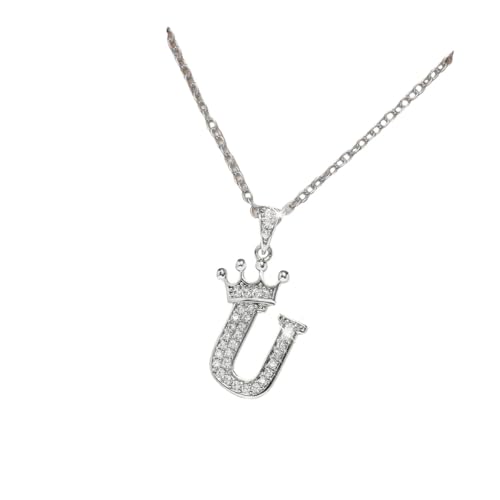 XFLSDHGD NEU 2026 Luxus Edelstahl Kubikzirkonia Name Kronbrief Hälfte Halskette für Frauen Hip Hop Punk ihren Alphabet Modedekoration Schmuck mit Ihrem Accessoires Trendy Bestes Geschenk von XFLSDHGD