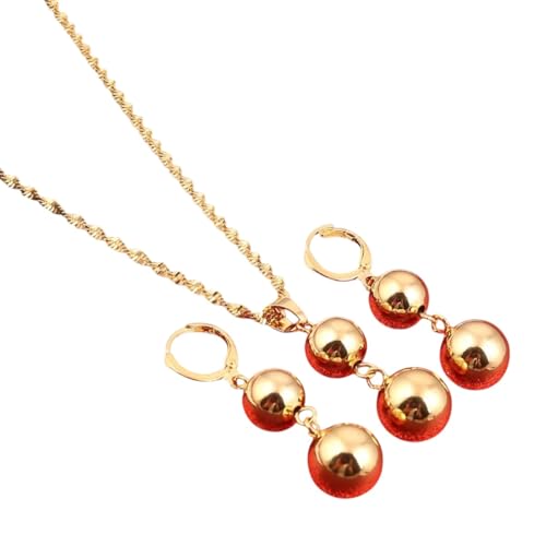 XFLSDHGD Neue 2025 Gold Color Ball Perlen Perlen Ohrringe Anhänger Schmuck Set Halskette für Frauen Dekoration Schmuck Gedenk für Sie Accessoires Trendy Creative Beste for Gift von XFLSDHGD