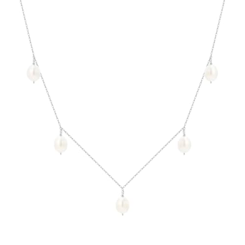 XFLSDHGD Neue 2026 natürliche Süßwasserperlen Oval Form Quastenstil Perlenkette 925 Sterling Silber Schmuck Geschenk für Frauen Dekoration Luxus mit Ihrem Accessoires Trendy Beste von XFLSDHGD