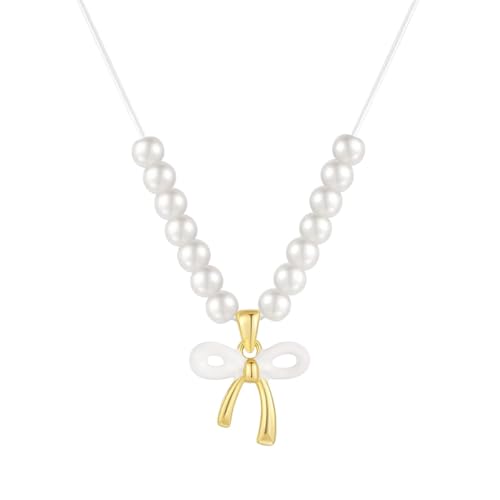 XFLSDHGD Neues 2026 Bogen glattes Pentagonal Star 925 Sterling Silber Künstliche Perlenketten für Frauen Minimalismus Kette Schmuck Geschenk Schmuck Mode Accessoires kreatives Geschenk von XFLSDHGD