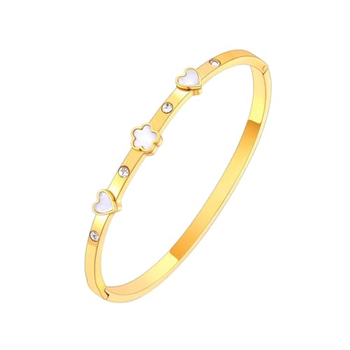 XFLSDHGD Stylish CZ Crystal Shell Heart Blume Armreifen Armband 18K Gold plattiert Edelstahl Mode Schmuck für Frauen von XFLSDHGD