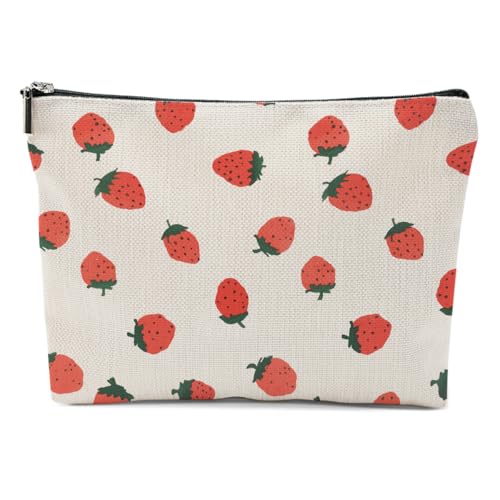 XFN Kosmetiktasche mit Erdbeer-Zitronen-Motiv, Reisetasche, Zitronen-Erdbeer-Liebhaber, Geschenk für Frauen und Mädchen, Mehrfarbig 0070, 9.6 x 6.5 inches von XFN