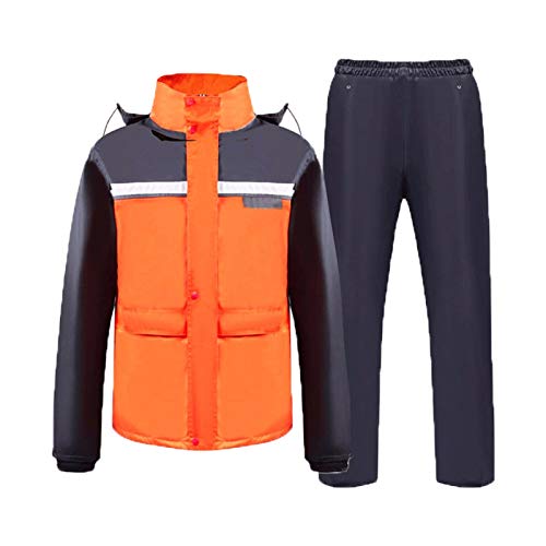 XFSHKJS wasserdichte Regenjacke und Hosenanzüge, winddichter Mantel/Hosen Set Motorrad Regenbekleidung mit Kapuze, für Radfahren Wandern Wanderung, Orange -m/l/XL/XXL / 3XL (Size : M) von XFSHKJS