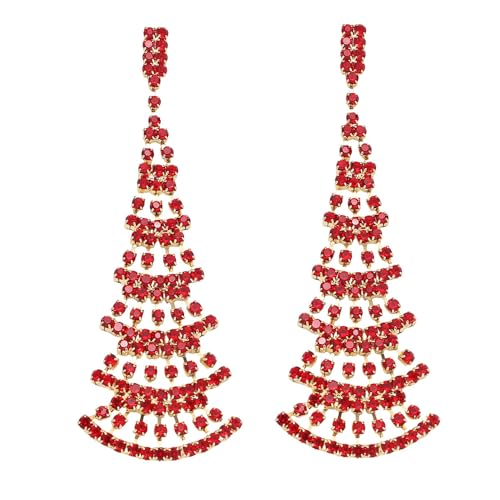XFSRG 1 Paare Weihnachten Ohrringe Strass Weihnachtsbaum Ohrringe Baumeln Ohrstecker für Frauen Weihnachtsparty Geschenke Weihnachtsschmuck Zubehör für Partyzubehör (Rot) von XFSRG