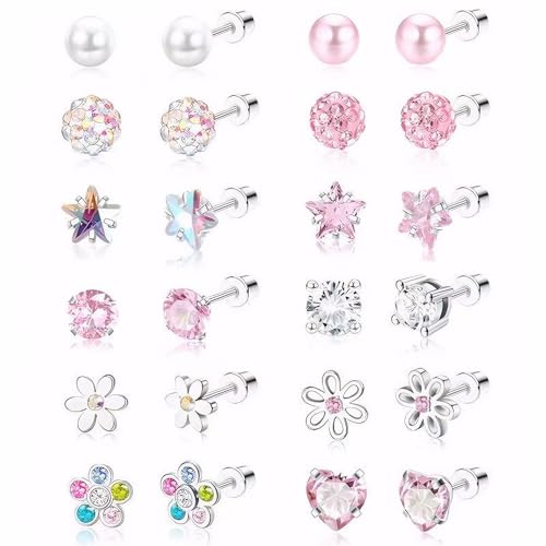 XFSRG 12 Paar hypoallergene Ohrstecker für Mädchen und Damen als sicheres Ohrring Set mit kindgerechtem Design für empfindliche Ohren von XFSRG