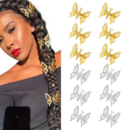 XFSRG 12 Stück Bewegliche Haarklammer Schmetterling Haarschmuck für Damen Haarspange Gold aus Hochwertiger Metalllegierung mit Antirutschfunktion für den Täglichen Gebrauch von XFSRG