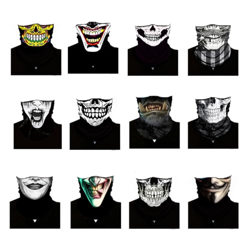 XFSRG 12 Stück Multifunktionstuch Herren Schlauchschal Bandana Halstuch Schädel Design Atmungsaktiv und Vielseitig für Outdoor Aktivitäten von XFSRG