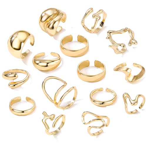 XFSRG 15 Stück Ring Damen Unregelmäßige Geometrie Übertrieben Ringe Lava Linien Einstellbare Öffnung für Verschiedene Gelegenheiten Geeignet von XFSRG