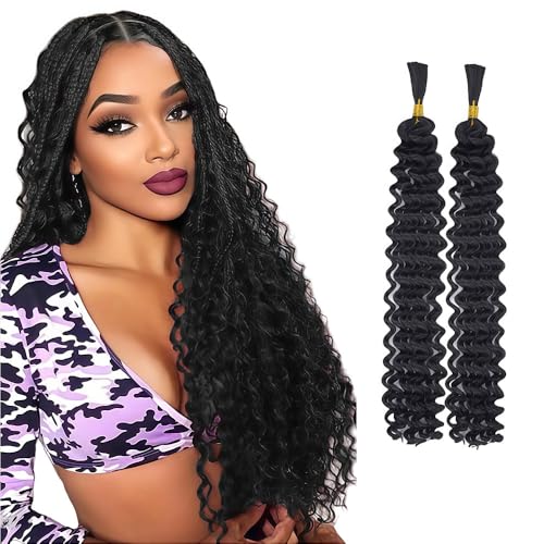 XFSRG 2 Bundles Deep Curly Bulk Kunsthaar zum Einflechten 16-24 Zoll Haarverlängerung Extensions Echthaar Zopf Extension Hair Tinsel für Frauen (1B#) von XFSRG