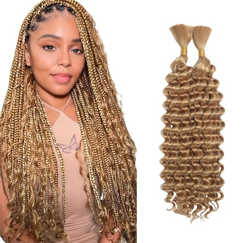 XFSRG 2 Bundles Deep Curly Bulk Kunsthaar zum Einflechten 16-24 Zoll Haarverlängerung Extensions Echthaar Zopf Extension Hair Tinsel für Frauen (27#) von XFSRG