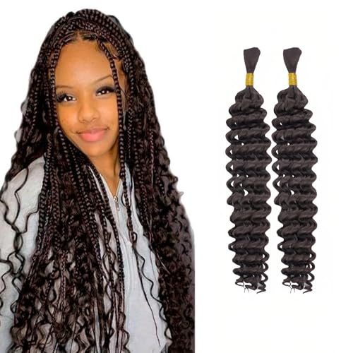 XFSRG 2 Bundles Deep Curly Bulk Kunsthaar zum Einflechten 16-24 Zoll Haarverlängerung Extensions Echthaar Zopf Extension Hair Tinsel für Frauen (4#) von XFSRG