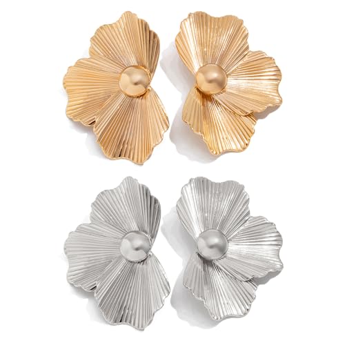 XFSRG 2 Paar Übertriebene Blütenblätter Ohrringe Damen Räumlichkeit Ohrringe Luxuriös Hypoallergen für Viele Anlässe Geeignet von XFSRG