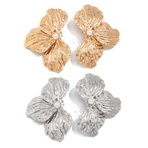 XFSRG 2 Paar Übertriebene Blütenblätter Ohrringe Damen Räumlichkeit Ohrringe Luxuriös Hypoallergen für Viele Anlässe Geeignet von XFSRG