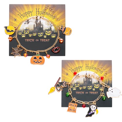 XFSRG 2 Paare Armband Damen Halloween Schmuck Armband Schwarz Mit Ring Verbunden Exklusives Für Party Und Alltag (Gold-2) von XFSRG