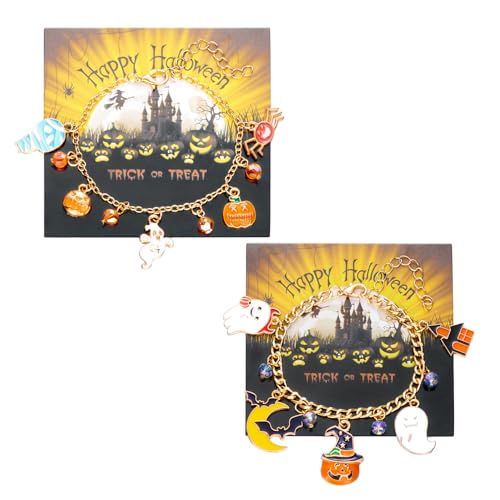 XFSRG 2 Paare Armband Damen Halloween Schmuck Armband Schwarz Mit Ring Verbunden Exklusives Für Party Und Alltag (Gold-3) von XFSRG