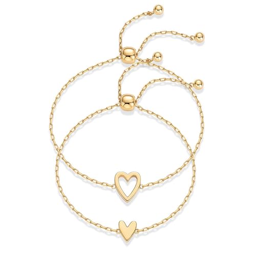 XFSRG 2 Stück Armbänder Set Damen Herren Pärchen Matching Herz Couple Bracelet 18K Gold Verstellbar Armbänd Valentinstag Geburtstag Jubiläum Schmuck für Ehemann Ehefrau Freund Freundin (Gold) von XFSRG