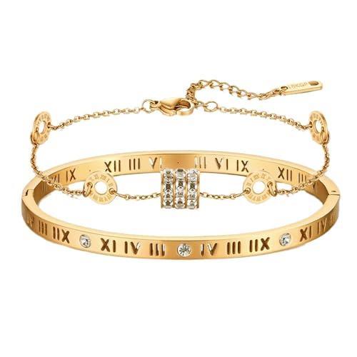 XFSRG 2 Stück Armband Damen Charm Armreif Schmuckset Verstellbare Vergoldet Stapelarmbänder Hypoallergen und Rostbeständig Geschenk zum Muttertag Geburtstag (Gold) von XFSRG