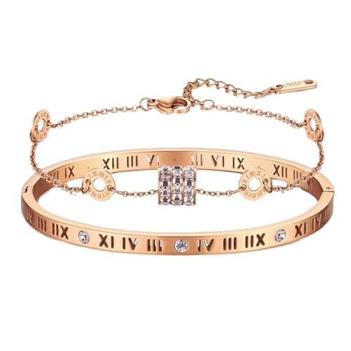 XFSRG 2 Stück Armband Damen Charm Armreif Schmuckset Verstellbare Vergoldet Stapelarmbänder Hypoallergen und Rostbeständig Geschenk zum Muttertag Geburtstag (Roségold) von XFSRG
