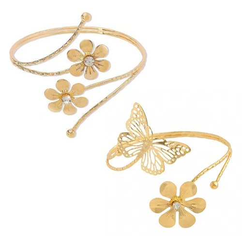 XFSRG 2 Stück Blumen Schmetterlinge Armband Damen Armbänder Oberarmarmband Modisch und Luxuriös Elegantes Accessoire von XFSRG