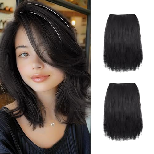 XFSRG 2 Stück Clip In Extensions Synthetic Invisible Seidig Seamless Hair Fügen Sie Einfach Haarvolumen Hinzu für Frauen mit Dünner Werdendem Haar (Braun-Schwarz) von XFSRG