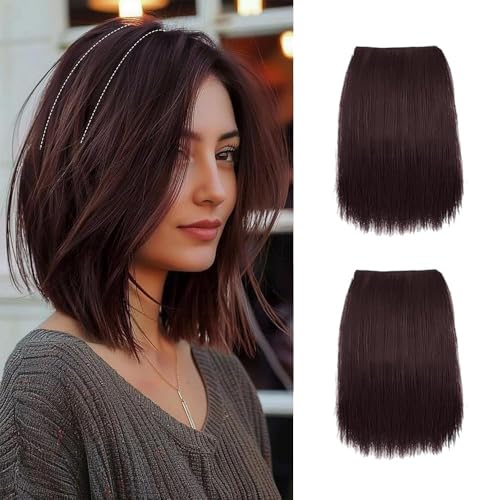 XFSRG 2 Stück Clip In Extensions Synthetic Invisible Seidig Seamless Hair Fügen Sie Einfach Haarvolumen Hinzu für Frauen mit Dünner Werdendem Haar (Dunkelbraun) von XFSRG