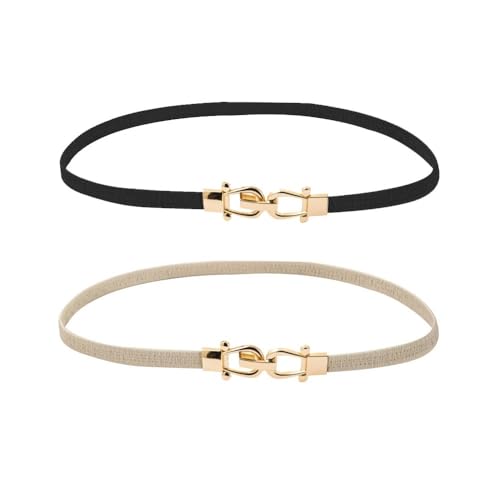 XFSRG 2 Stück Damen Stretchy Skinny Taillengürtel Einfacher Stil Elastischer Gürtel Jeanskleider für Damen Mädchen(Schwarz & Beige) von XFSRG