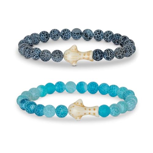 XFSRG 2 Stück Fashion Walhai Armbänder Elastische Bracelet mit Niedlichen Tier Anhängern aus Natürlichem Stein Einheitsgröße Armband für Damen Herren (Blau) von XFSRG