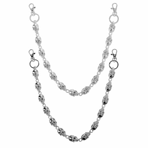 XFSRG 2 Stück Gothic Totenkopf Hose Kette Schwer Punk Hosenketten Jeanskette Hose Kette Hip Hop Stern Geldbörse Taille Gliederketten Körperschmuck für Frauen Männer von XFSRG