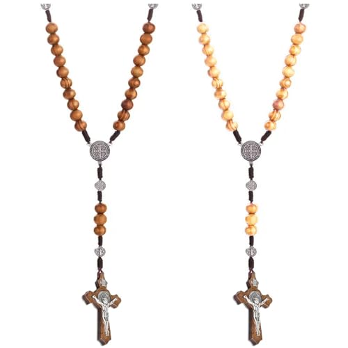 XFSRG 2 Stück Kette Kreuz Holzperlen Handgefertigt Halskette Klassisch Retro für den Alltag Religiöse Zeremonien Reisen Partys von XFSRG
