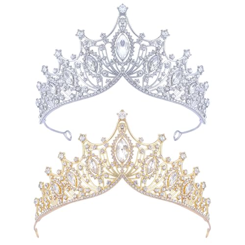 XFSRG 2 Stück Kristall Diademe Damen Vintage Luxus Krone Funkelnde Eleganz für Abschlussbälle Geburtstage Bankette von XFSRG