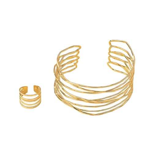 XFSRG Mehrlagiges Armband Ring Set Geometrisch Draht Manschette Armreif Spiralring Damen Schmuckset Elegant Minimalistisch von XFSRG