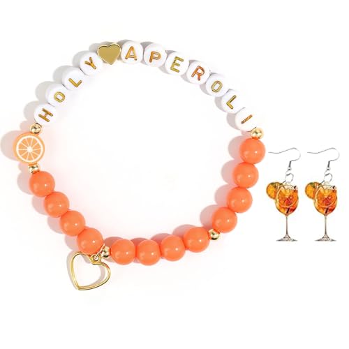 XFSRG 2 Stück Schmucksets Herz Perlenkette Schmuck Armband mit Orangenscheiben Orangensaft Ohrringe Modischer Kreativer Schmuck von XFSRG
