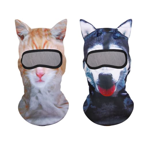 XFSRG 2 Stück Sturmhaube 3D Katzen Tiergesichtsmaske Sommer UV Schutz Gesichtsmaske Sonnenschutz für Outdoor Sport Radfahren Motorrad(Weiße Katze + Husky) von XFSRG