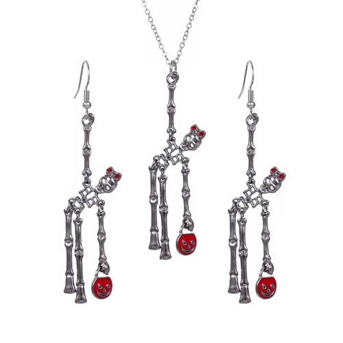 XFSRG 2 Stück Totenkopf Halloween Schmuck Set Damen Kreative Ohrringe Halskette Retro Accessoires für Halloween Partys Festivals von XFSRG