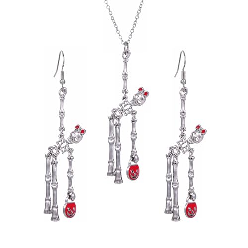 XFSRG 2 Stück Totenkopf Halloween Schmuck Set Damen Kreative Ohrringe Halskette Retro Accessoires für Halloween Partys Festivals von XFSRG