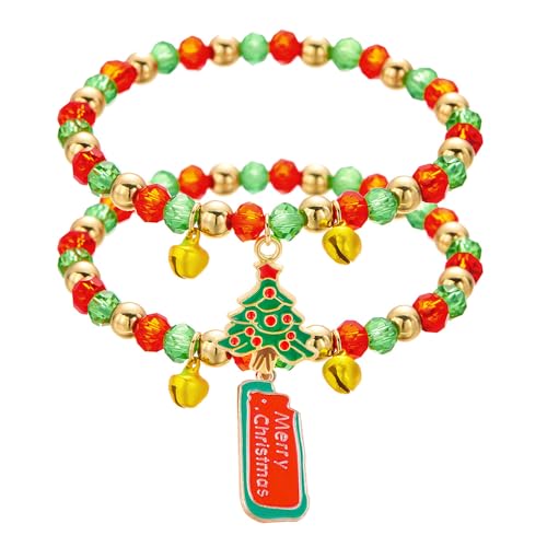 XFSRG 2 Stück Weihnachtsarmband Damen Weihnachtsbaum Weihnachtsmann Anhänger Armband Modische Weihnachtsaccessoires von XFSRG