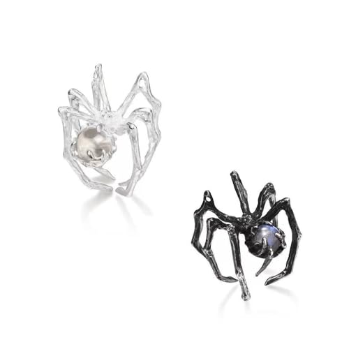 XFSRG 2 Stücke Gothic Spinnen Ringe Halloween Open Einstellbar Ring Vintage Punk Ringe Halloween Tänze Partys Kostümzubehör Geschenk für Männer Frauen (Weiß + Schwarz) von XFSRG