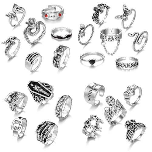 XFSRG 24 Stück Ring Vintage Punk Mode Ringe Blumen Schmetterlinge Skelette Engelelemente Trend ist Einzigartig Geeignet für Männer und Frauen von XFSRG