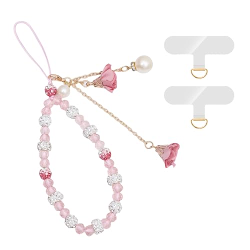 XFSRG 2Pcs Handyanhänger Perlen Blumen Design Handykette Kurz für Damen und Mädchen (Rosa) von XFSRG