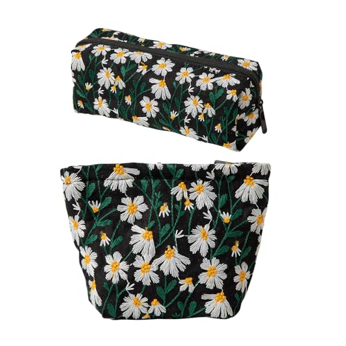XFSRG 2er Set Kosmetiktasche Damen mit Blumenmuster Kulturbeutel Make Up Tasche Tragbare Schminktasche Clutch Bag Stiftetasche Mädchen für Alltag und Reisen von XFSRG