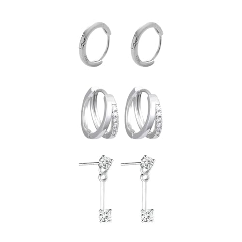 XFSRG 3 Paare Ohrringe Damen 925 Sterling Silber Creolen Set Mit Zirkonia Steinen Eleganter Schmuck Für Alltag Und Besondere Anlässe von XFSRG