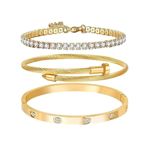 XFSRG 3 Stück Armbänder Damen Zirkonia Steine Edelstahl Armband Modisch Mehrlagig Stapelbar für Verschiedene Anlässe Geeignet von XFSRG