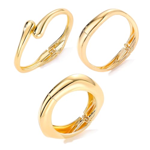 XFSRG 3 Stück Armreif Gold Damen Unregelmäßige Chunky Armband Offen Modische Accessoires Minimalistischer Schmuck Geschenke (Gold) von XFSRG