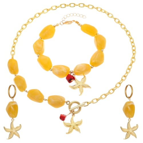 XFSRG 3 Stück Boho Seestern Schmucksets für Damen mit Halskette Armband und Ohrringe Sommer Accessoire Ideal für Urlaub und Strandtage (Gelb) von XFSRG