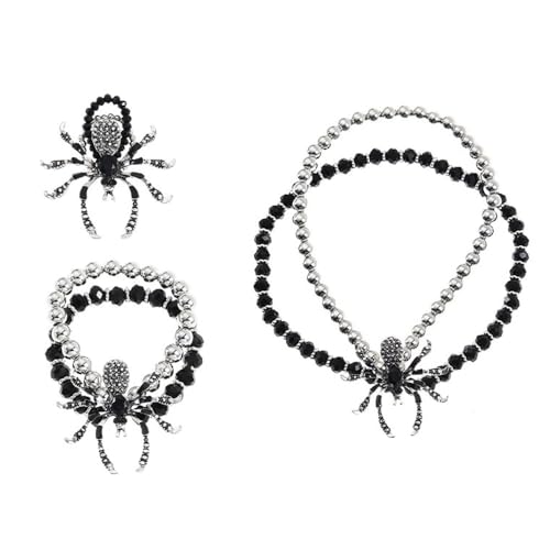 XFSRG 3 Stück Diamantbesetzte Spinne Halloween Schmuck Set Damen Gothic Ohrringe Halskette Ring Individuelle Punk Accessoires XFSRG 3 Stück Diamantbesetzte Spinne Halloween Schmuck Set Damen Gothic Ohrringe Halskette Ring Individuelle Punk Accessoires von XFSRG