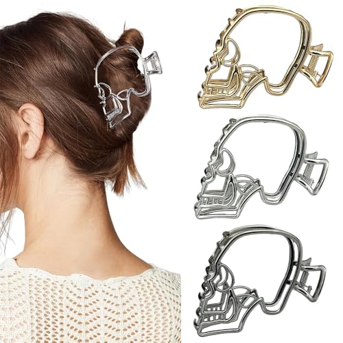XFSRG 3 Stück Haarspangen Damen Gothic Skeleton Skelett Claw Clip Punk Rutschfester Haarschmuck für Halloween Party Cosplay(Set B) von XFSRG