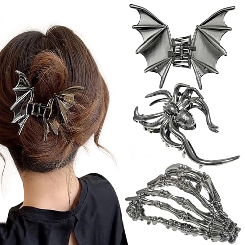XFSRG 3 Stück Haarspangen Damen Gothic Spinnen Skelett Design Halloween Haarclips Set für Punk Kostümpartys und Festliche Anlässe(Set A) von XFSRG