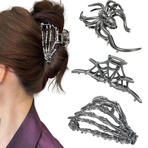 XFSRG 3 Stück Haarspangen Damen Gothic Spinnen Skelett Design Halloween Haarclips Set für Punk Kostümpartys und Festliche Anlässe(Set B) von XFSRG